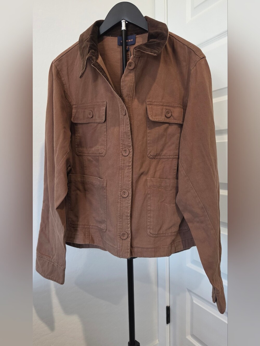 Skies Are Blue Brown Canvas Utility Barn Jacket Corduroy Collar Size Medium NWT - Picture 2 of 10